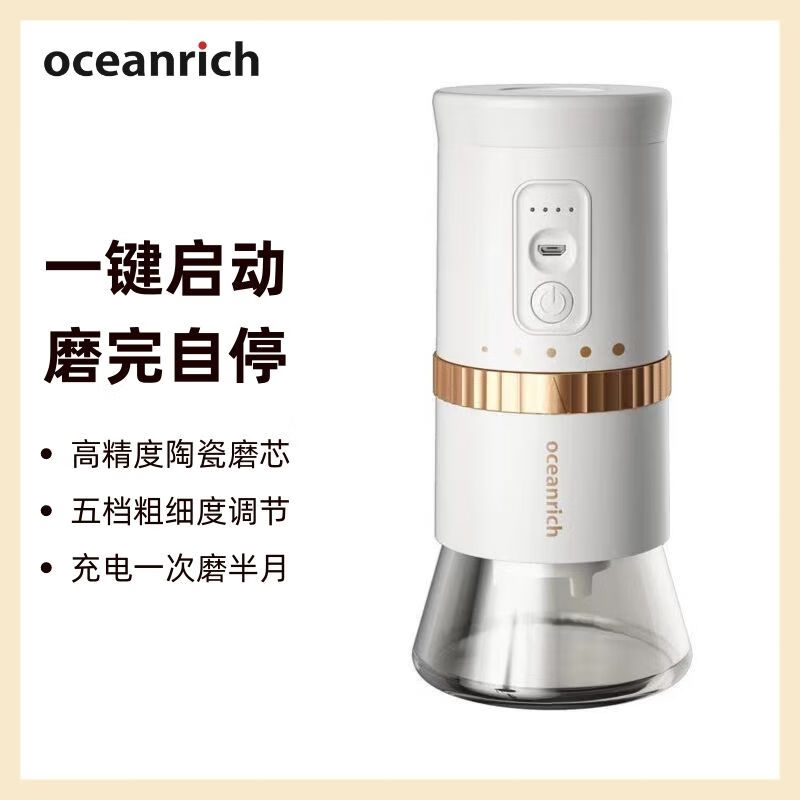 歐新力奇（oceanrich）电动磨豆机咖啡豆研磨机家用便携全自动研磨器 雪山白