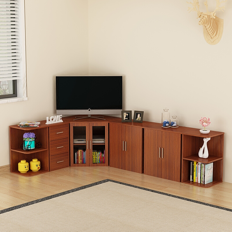 墙角柜简约多功能储物柜客厅落地柜扇形转角柜 款式四六组合浅胡桃色