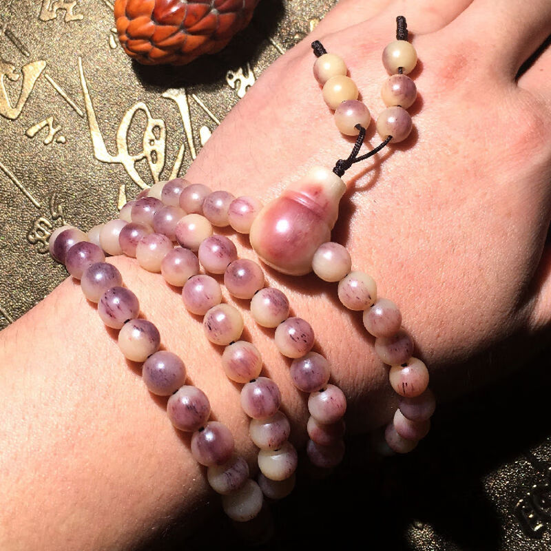 天然骆驼骨满血丝蝌蚪纹108颗手链手串项链佛珠 男女款骨头珠文玩 紫