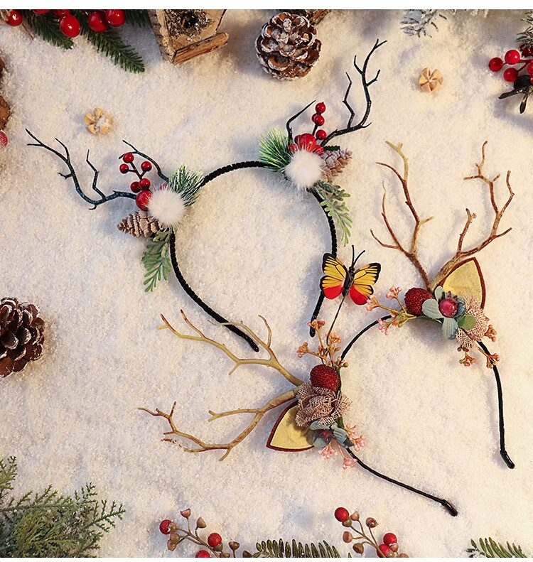 明夫人鹿角发箍头饰森系超仙网红发光小鹿精灵拍摄圣诞节发饰发光发箍