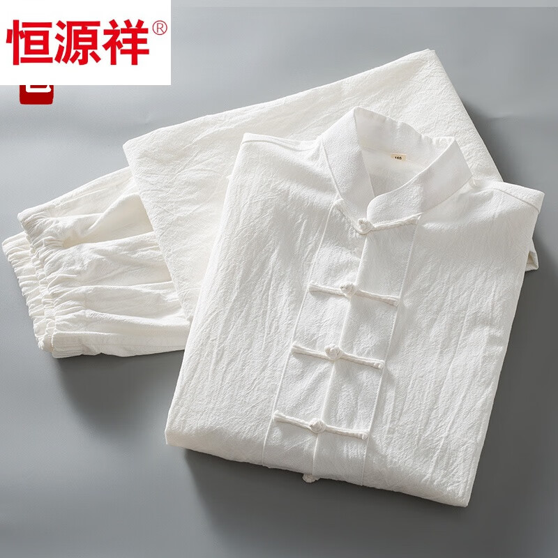 恒源祥高端品牌 中国风唐装男士棉麻长袖套装青中年中式男装休闲复古风汉服居士服 白色 165/M怎么看?