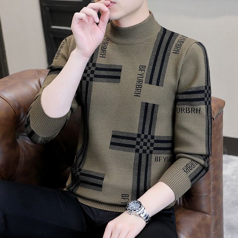 禾纾大朗毛织男高档毛衣半高领学生秋冬季保暖防寒打底衫时尚帅气毛线