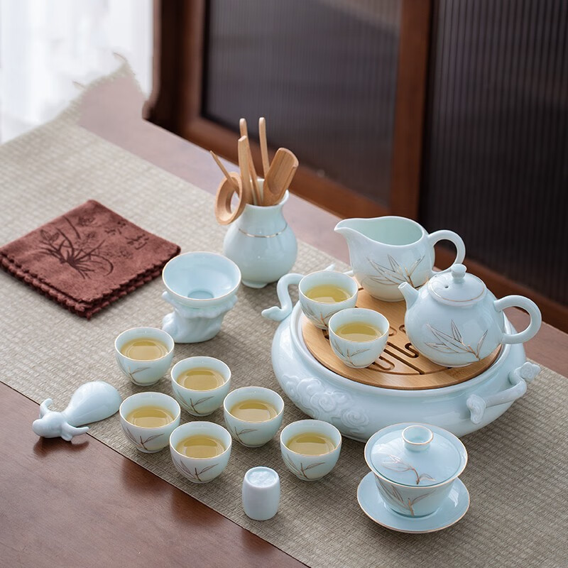 厚古薄今 景德镇功夫茶具中式家用女客厅影青描金高端泡茶壶茶杯茶盘