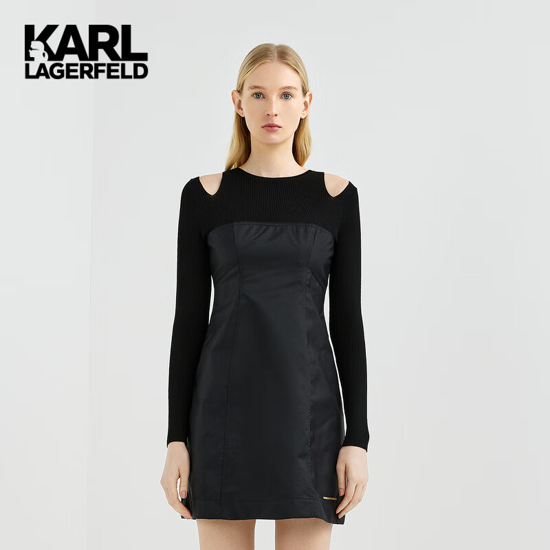 karl lagerfeldkarl lagerfeld黑色尼龙拼接连衣裙轻奢 黑色 38