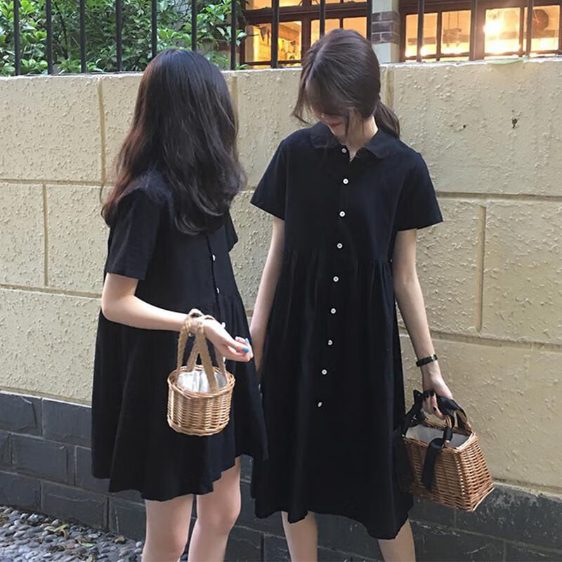 爱图荣不一样的闺蜜装裙子女夏装一长一短连衣裙森系小清新学生姐妹装