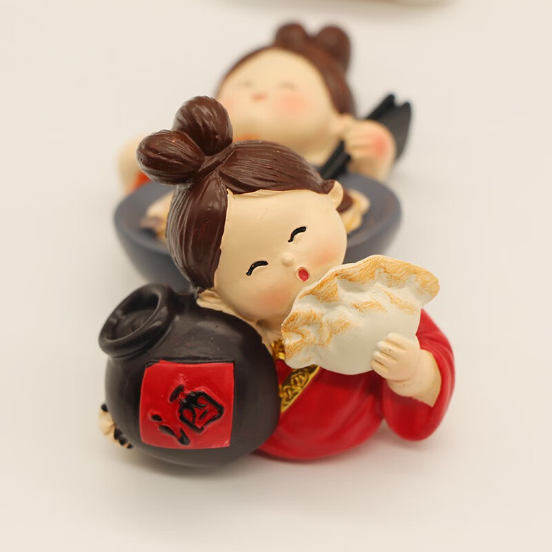 hkgk创意3d立体冰箱贴唐朝享受小妞喝酒吃肉树脂冰箱贴装饰贴  饺子配