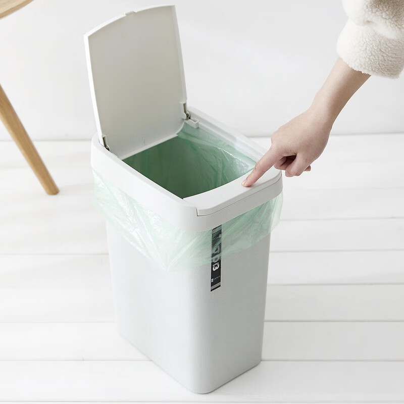 花椰菜弹盖垃圾桶家用防臭卫生间按压式新型创意垃圾桶带盖办公室大号废纸篓 灰白 小号8L