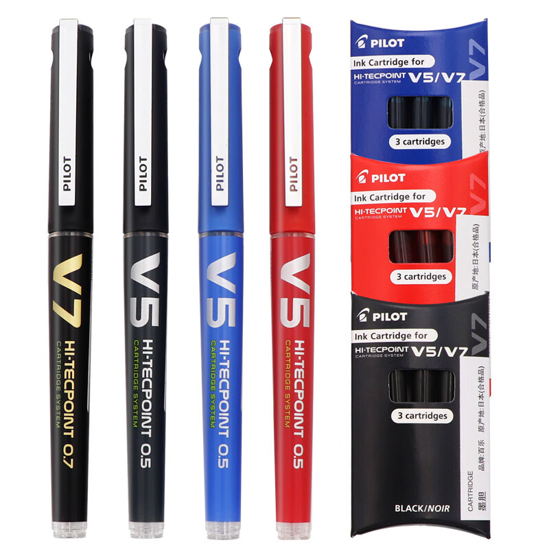 百乐（PILOT）BXC-V5/V7中性笔升级版大V5水性笔可换墨囊墨胆直液针管式签字笔学生用彩色 配套墨胆3盒（黑色）