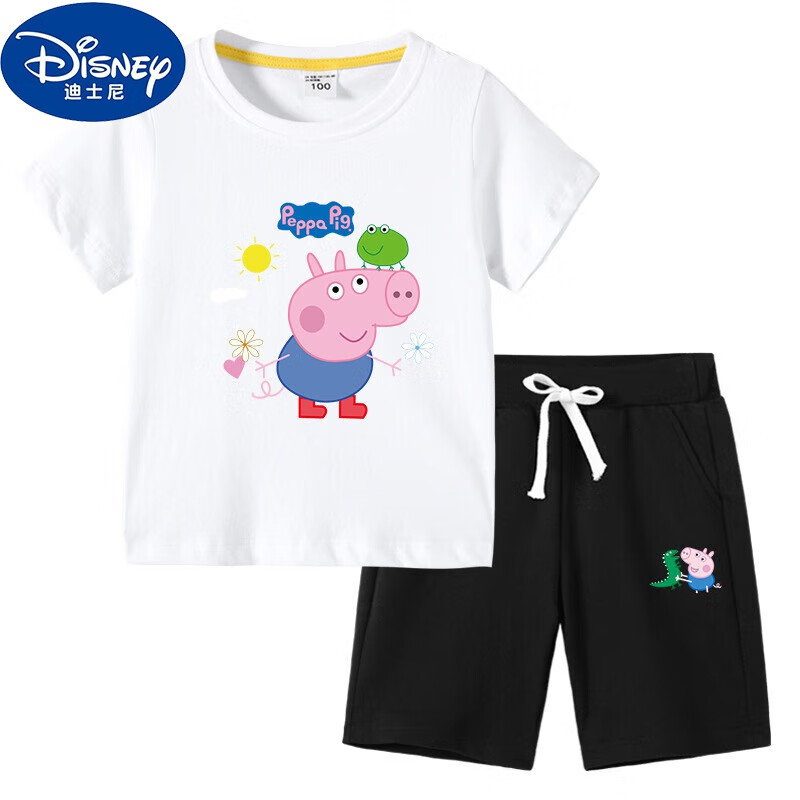 迪士尼(disney)小猪佩奇童装夏季男童短袖短裤套装儿童棉半袖上衣男孩