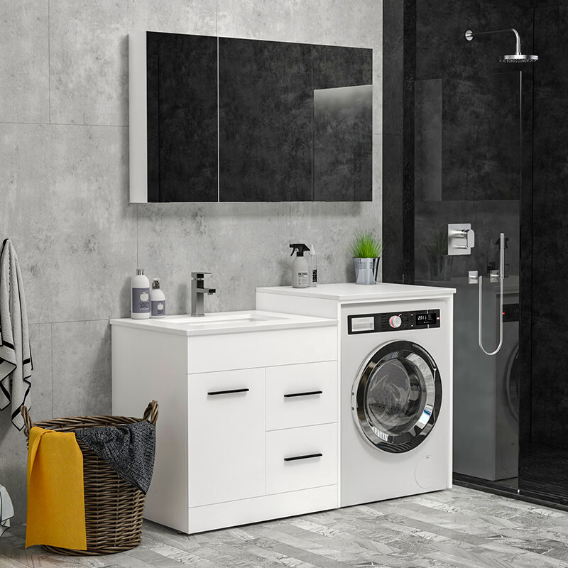 仁聚益北欧实木洗衣机柜子阳台组合卫生间洗衣池洗手洗脸台盆一体浴室