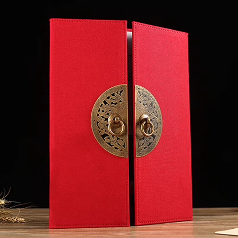 2024新款新年菜单 大宅门麻布古典婚宴菜谱酒水单菜单展示菜谱外 红色