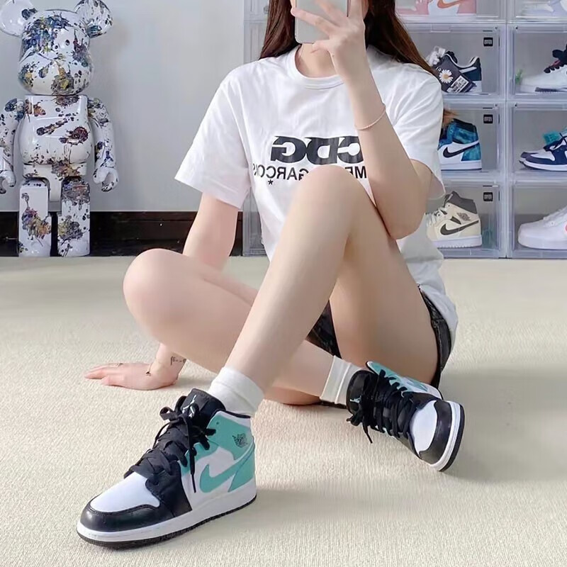 NIKE耐克男鞋春秋季新款Air Jordan aj1中高帮板鞋缓震耐磨篮球鞋女鞋湖水绿554725-132（GS款） 39