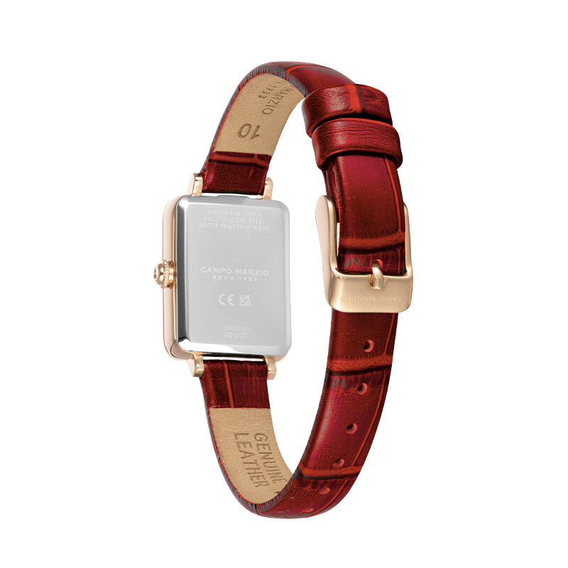 Campo Marzio Design意大利品牌女士手表小方表皮表带时尚女表情人节礼物 红色表盘 CMW0003