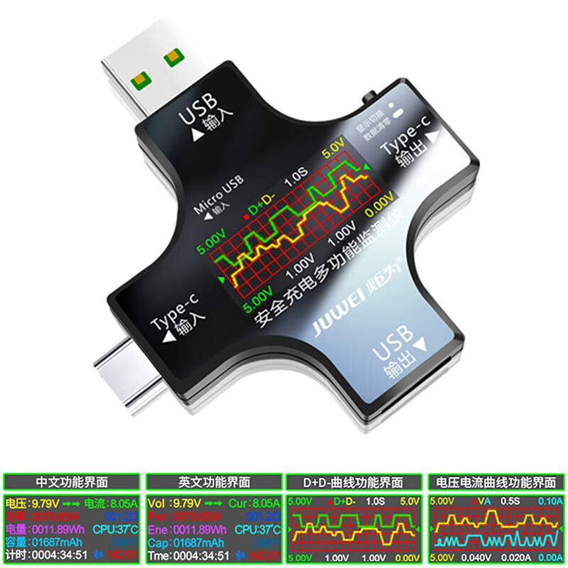 炬为Type-C PD3.2多功能手机充电测试仪数显电压电流表usb充电检测仪  USB/Type-c电压电流检测仪