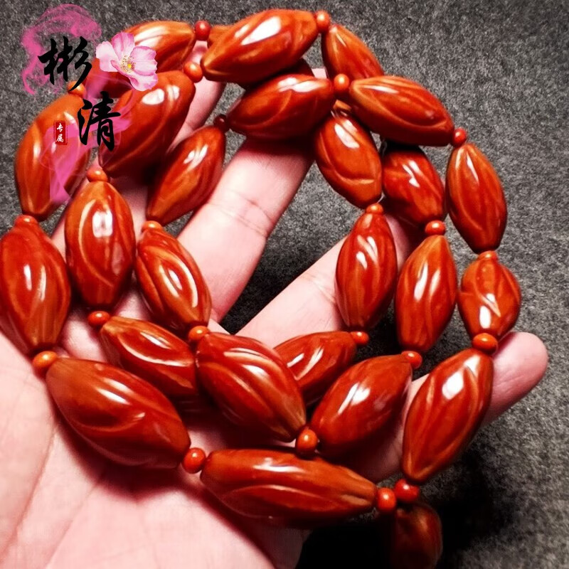 念夏包浆快老核火焰纹火炬素长串光珠核橄榄核雕刻项链男女脖挂手串链