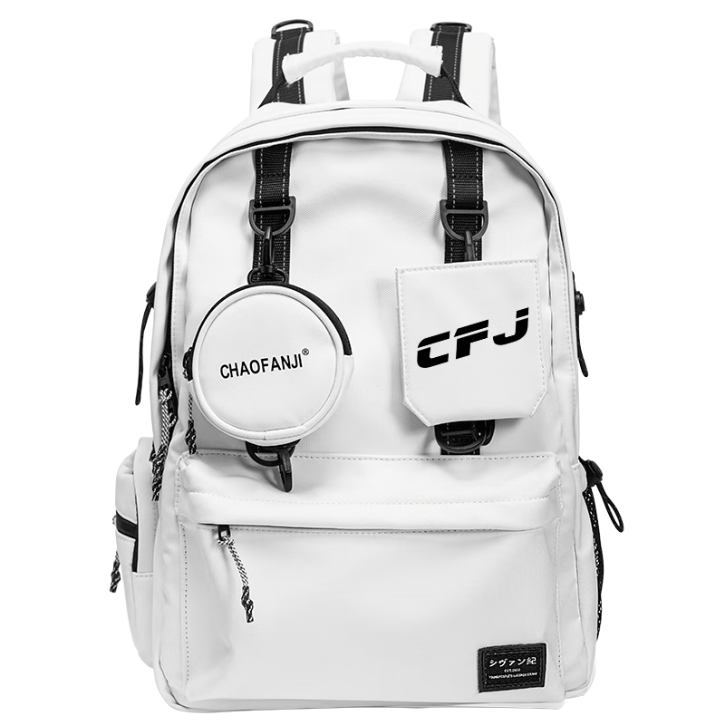 CHAOFANJI潮梵纪日系潮牌双肩包男女中性款学生书包大容量防水背包旅行包 黑色小号 【加购下单送熊猫挂件】