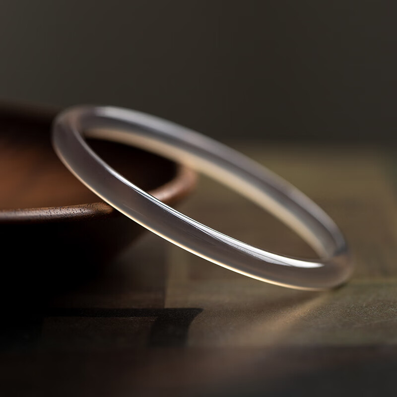 岑枫风景旧曾谙冰种烟灰玉髓细圆条手镯冰灰玛瑙镯子女士玉镯古风 手