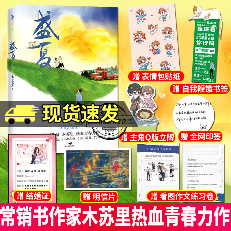 现货速发【印特签版+练习卷+贴纸+立台DIY+书签】盛夏 木苏里著 热血青春力作 制冷机江添×小少爷盛望！ 原名：《某某：完结篇》新增超肥万字番外：旅人和习惯