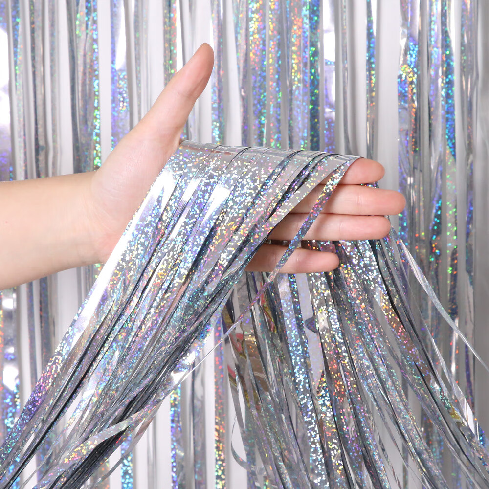 装饰彩条彩带舞台流苏周岁背景墙氛围布置 闪点镭射银色[宽1米高2米]