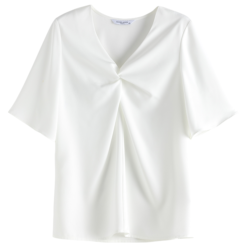 【夏季新款】范思蓝恩 V领雪纺衫女式小衫新款洋气上衣韩版温柔风 白色 S68081131057