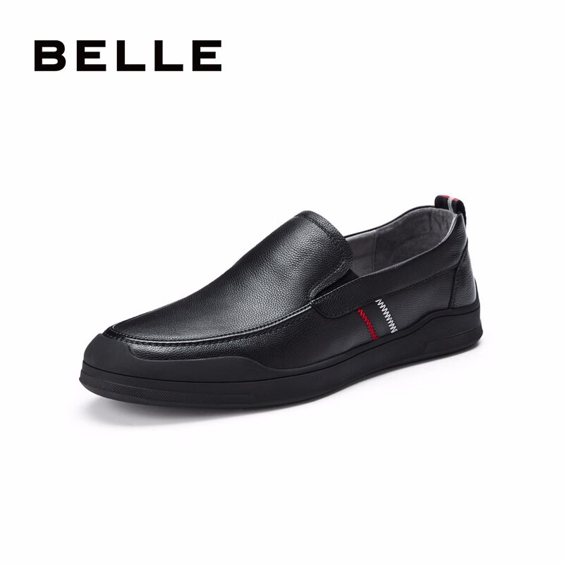 BELLE/百丽商场同款牛皮革男休闲鞋6UQ02AM0黑色40