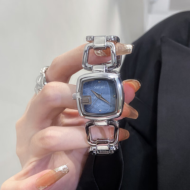 tictoc手表女士品牌国表学生贝母小巧表盘方形钢带简约气质新款女式