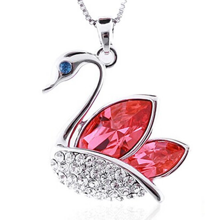 儿童天鹅项链宝石饰品首饰宝宝水晶冰雪公主女孩幼儿园饰品项链 红色