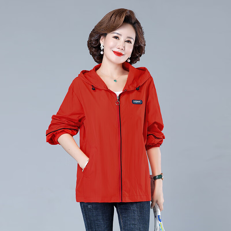 妇女夏季休闲防晒衣中老年人穿的防晒服薄款透气妈妈户外夏款 红色 xl