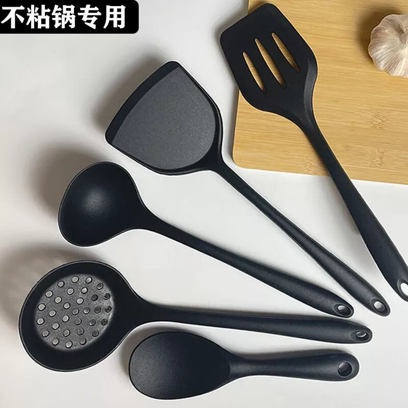 【现发】硅胶锅铲家用炒菜铲子耐高温不粘锅专用铲子汤勺饭勺厨具 黑色【硅胶】 耐高温【锅铲】