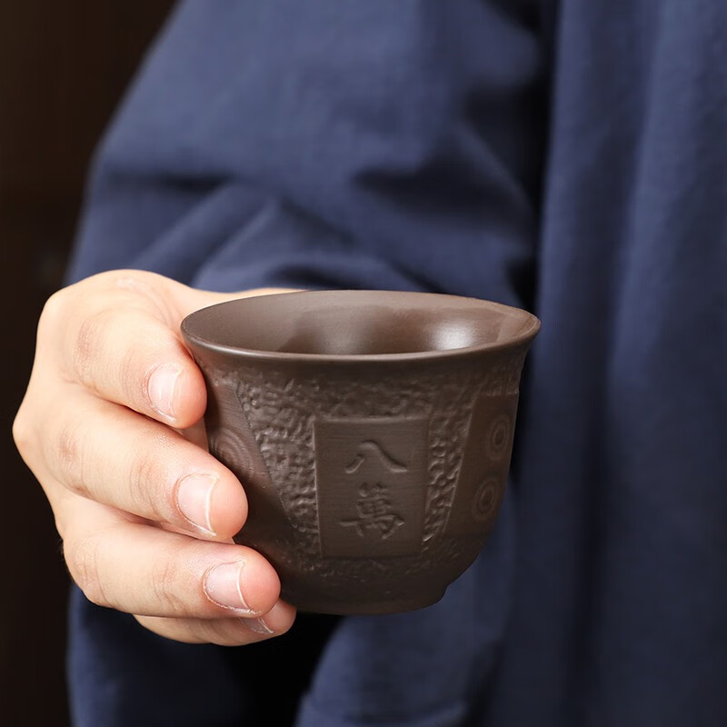 葵影紫砂茶杯主人杯创意手工功夫小茶杯单个普洱品茶碗茶盏品茗杯