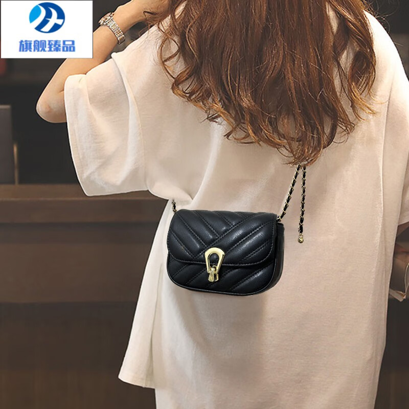 bmoiins斜挎包包女2023新款黑色链条包小方包小众设计高级质感单肩的