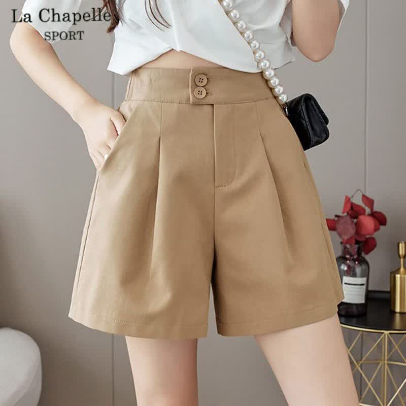 La Chapelle Sport拉夏贝尔外穿短裤女宽松23夏季新款显瘦高腰a字阔腿百搭休闲裤子 卡其色 L怎么样,好用不?