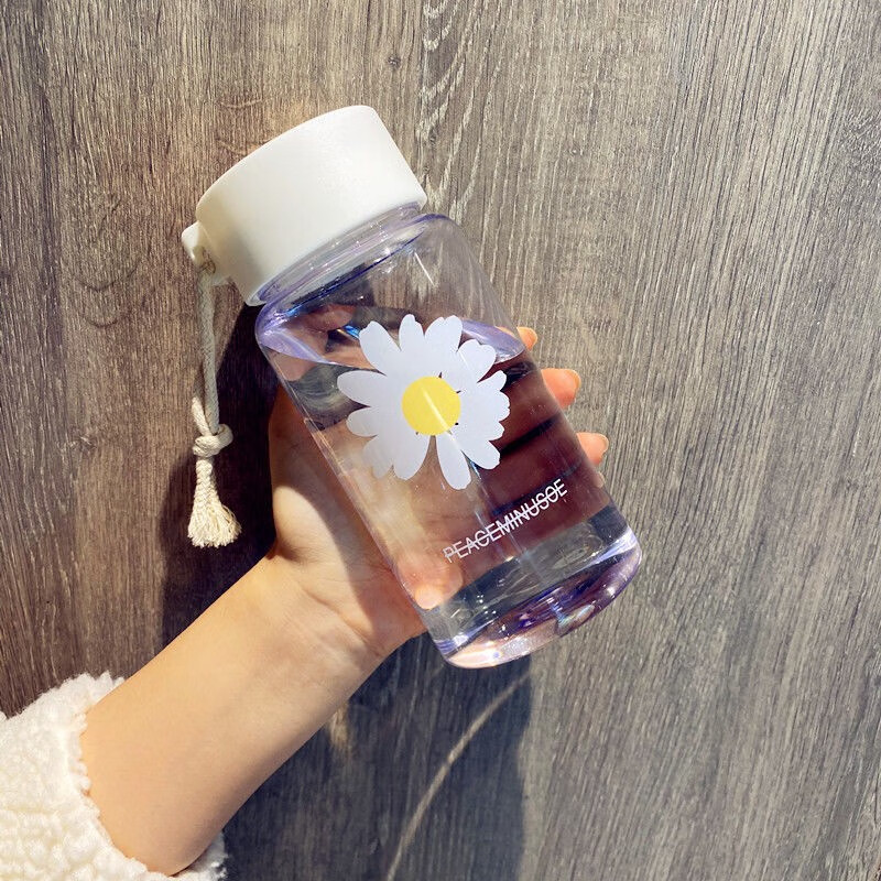 小雏菊塑料水杯女男学生韩版杯子便携ins创意小清新潮流茶杯 透明款（一朵花）550ML 单杯子