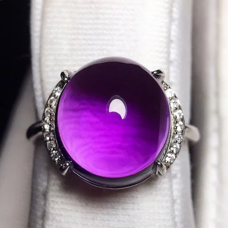 君政紫水晶蛋面戒指无优化色泽浓郁晶体通透高贵典雅上手大气有气质