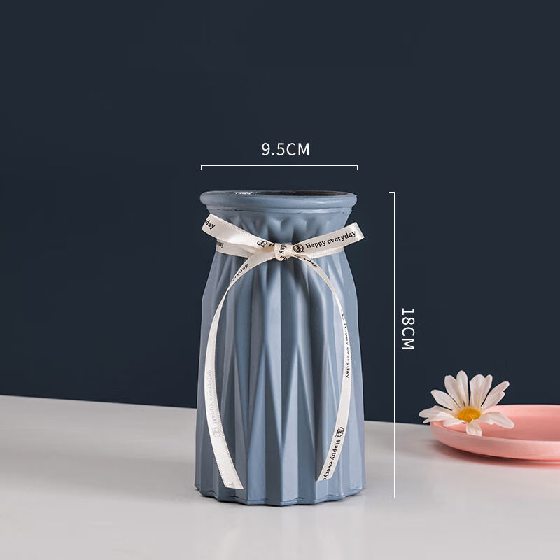 磨砂玻璃花瓶干花富贵竹郁金香玫瑰室内桌摆水培瓶子 18cm折纸灰 丝带
