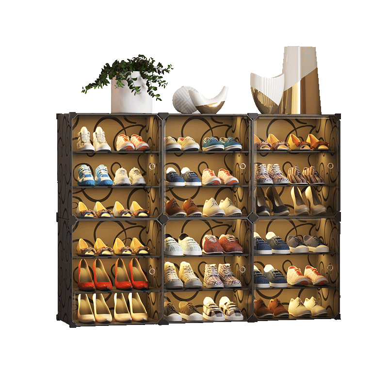 洁然 鞋柜现代简约防尘鞋架多层简易超薄客厅进门口鞋橱 黑色透明门【3列6层】