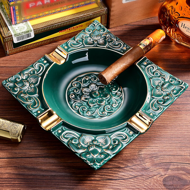 茄龙 (cigarloong)雪茄烟灰缸大口径烟槽四方陶瓷工艺烟缸多色可选cl