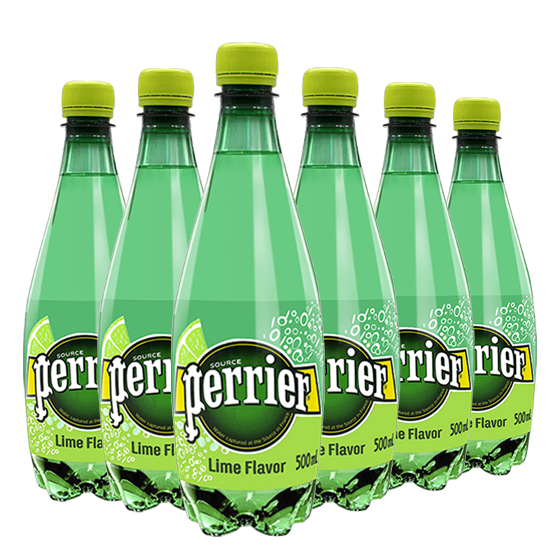 巴黎水(perrier)含气天然矿泉水 法国进口果味饮用水 500ml 6瓶塑料瓶