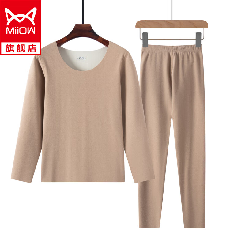 【猫人旗舰】【ZT-AB面套装】 新款男士秋衣秋裤套装37度AB面打底衫无痕德绒保暖内衣女 女士AB面德绒套装-肤色1套 女款L(适合90-105斤)