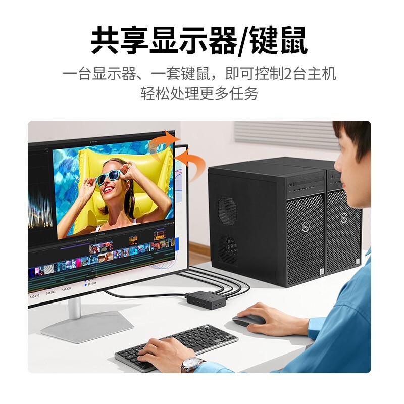 绿联（UGREEN） KVM切换器 HDMI2.0切屏器2进1出4K60Hz USB打印机共享器两台 【2进1出】KVM切换器-90478