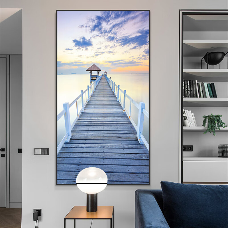 风景装饰画过道走廊竖版挂画北欧海景日出楼梯间壁画 aa幸福港湾12387