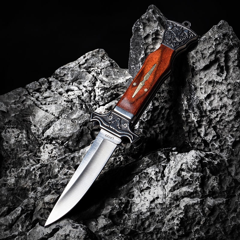 狼头折叠刀 户外刀具高硬度锋利野外军刀折刀野营装备便携小折刀 红木