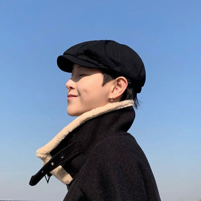 踏丽虹贝雷帽男帽子男潮贝雷帽男生潮牌酷帅鸭舌前进帽反戴复古 黑色