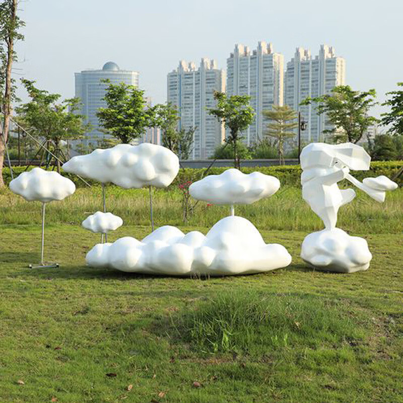瀛乐 厂家制作玻璃钢云朵雕塑园林景观室外抽象镂空艺术摆件 云朵雕塑