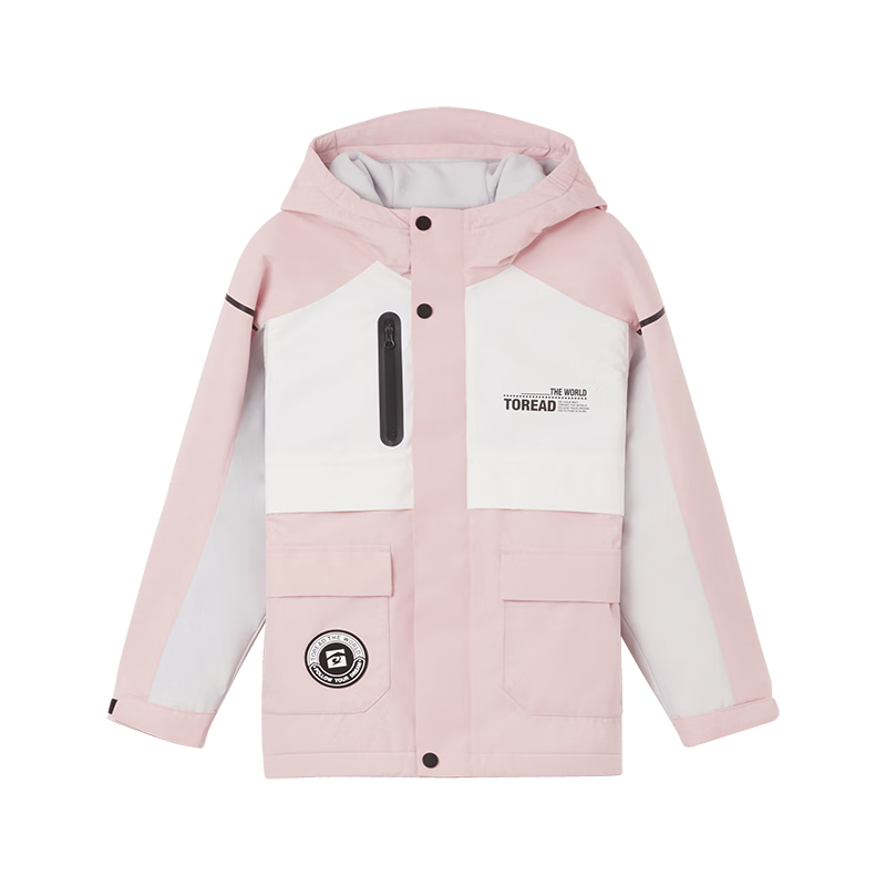 探路者探路者男女童冲锋夹克  秋冬款童装儿童保暖防风外套QABBBL95248 樱花粉本白高级灰 170