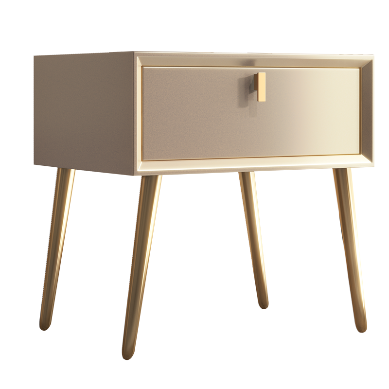 格第 烤漆全实木床头柜轻奢简约现代家用卧室床头柜个性创意时尚设计感主卧高脚铁艺床头柜实木意式极简北欧 【香槟金】单抽44cm全实木烤漆（金脚）