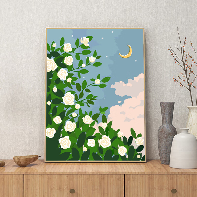 美岸(meian)新款初学者自己填色玫瑰数字油画diy儿童卧室装饰手工油彩