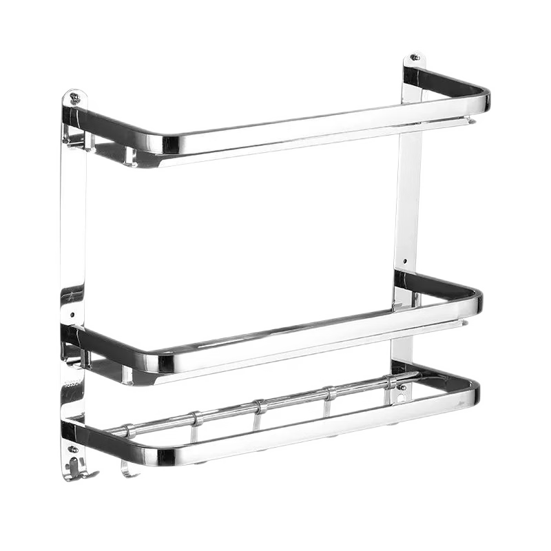 卫生间置物架免打孔浴室收纳不锈钢毛巾架厕所洗手间洗漱台壁挂式 40cm单层平杆免打孔