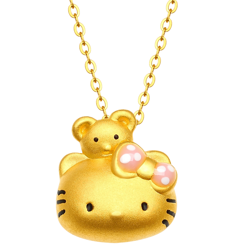 今上珠宝黄金吊坠女kt猫 3D硬金挂坠hellokitty猫头 定价  足金KT猫吊坠粉色版