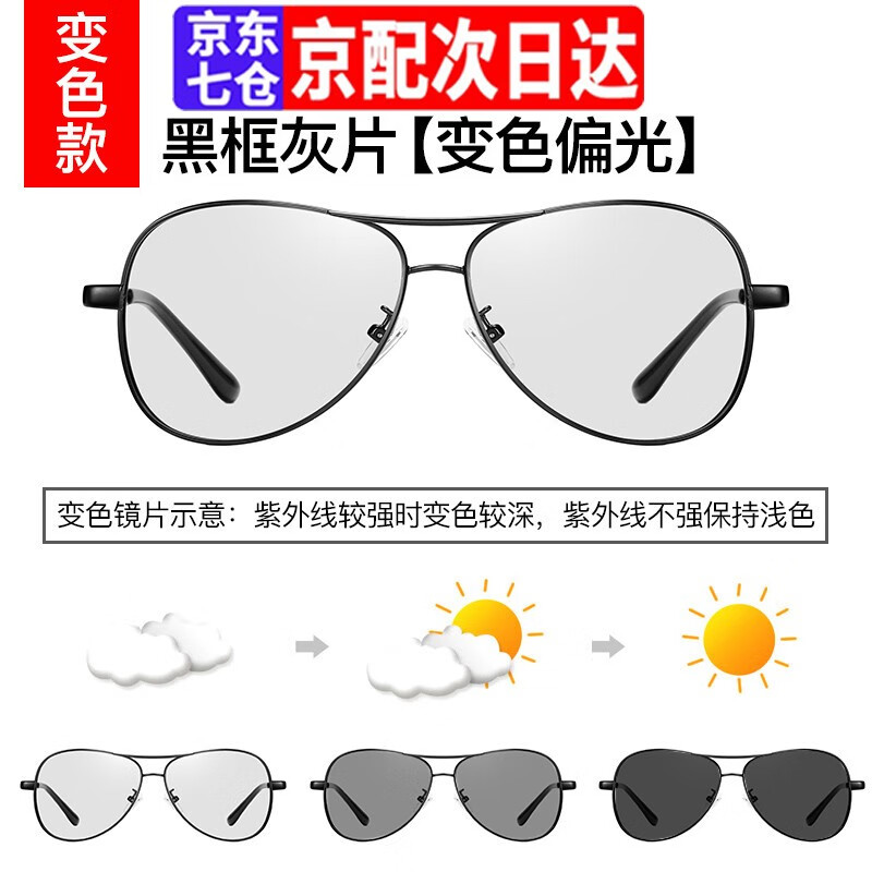 哈天雷 AI智能日夜两用变色墨镜男女偏光驾驶护目太阳眼镜潮人司机夜视夜间开车钓鱼专用 【新款飞行员镜】黑色框偏光（变色镜片-日夜两用）